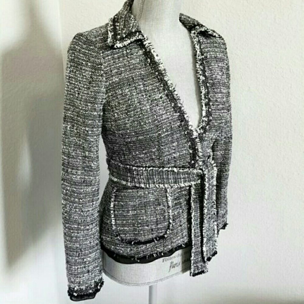 Ann Taylor Fine Italian Fabric Belted Tweed Blazer